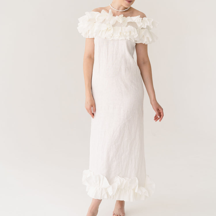 White Linen Ruffle Dress