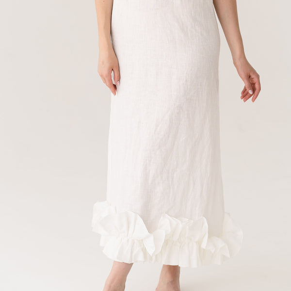 White Linen Ruffle Dress