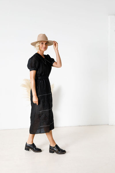 Black Embroidered Scallop Dress
